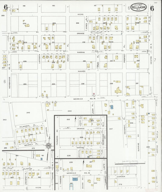 Sanborn Fire Insurance Map from Bellmore, Nassau County, New York (1927), Sheet #0006 - Historic Sanborn Fire Insurance Map Print, vintage old map wall art, antique decor, genealogy gift, New York New York map