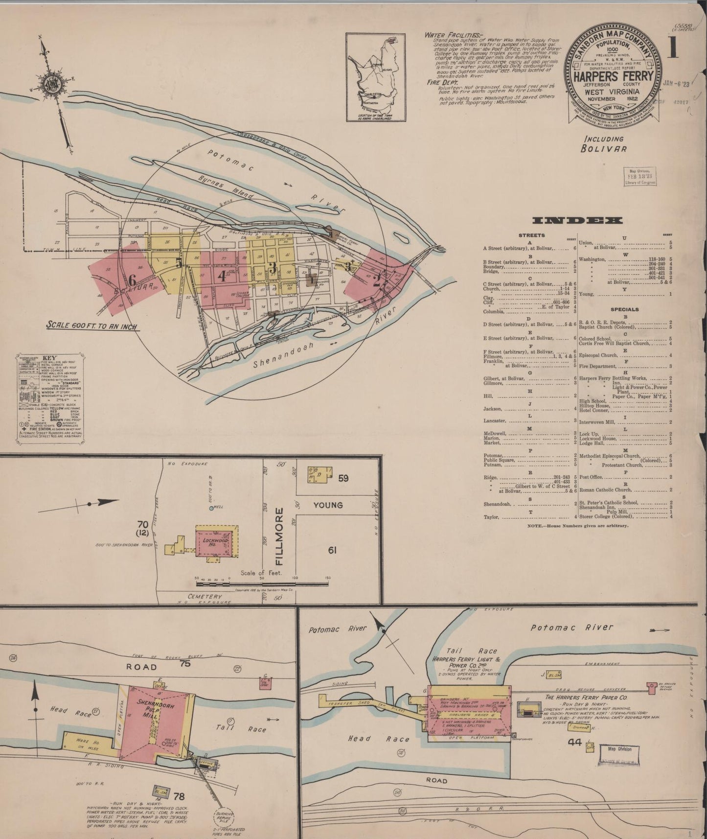 Sanborn Fire Insurance Map from Harpers Ferry, Jefferson County, West Virginia (1922), Sheet #0001 - Complete Map Set gallery image, historic Sanborn map, vintage wall art, West Virginia West Virginia