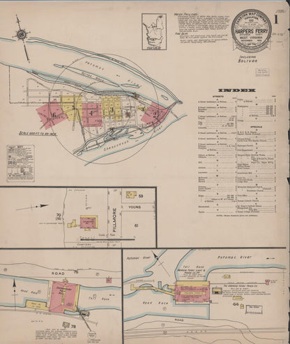 Sanborn Fire Insurance Map from Harpers Ferry, Jefferson County, West Virginia (1922), Sheet #0001 - Complete Map Set gallery image, historic Sanborn map, vintage wall art, West Virginia West Virginia