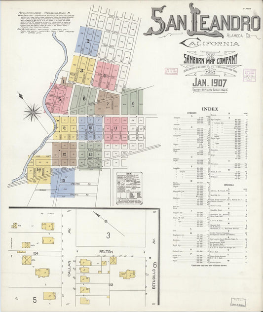 Sanborn Fire Insurance Map from San Leandro, Alameda County, California (1907), Sheet #0001 - Complete Map Set gallery image, historic Sanborn map, vintage wall art, California California