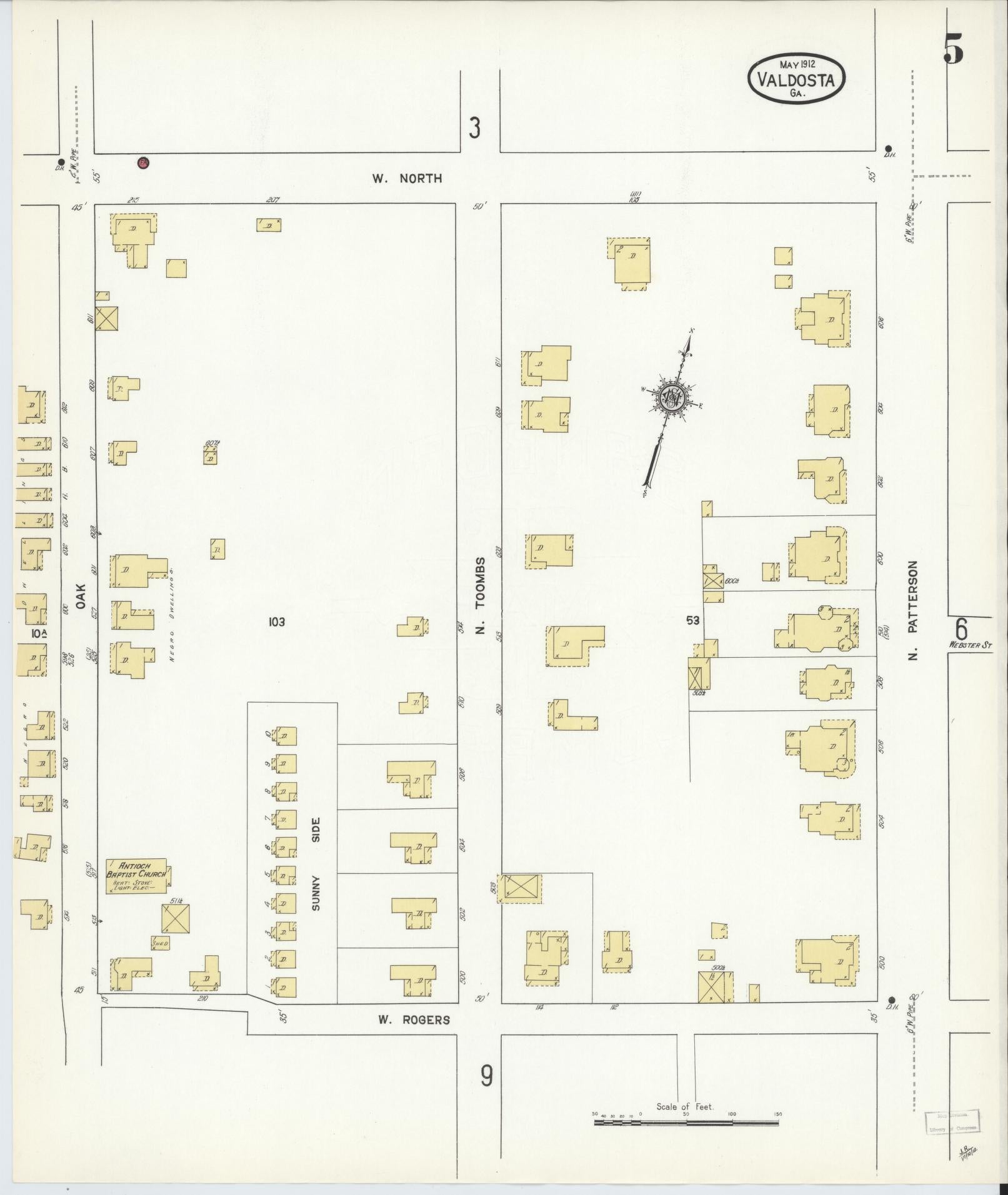 Sanborn Fire Insurance Map from Valdosta, Lowndes County, Georgia (1912), Sheet #0005 - Complete Map Set gallery image, historic Sanborn map, vintage wall art, Georgia Georgia