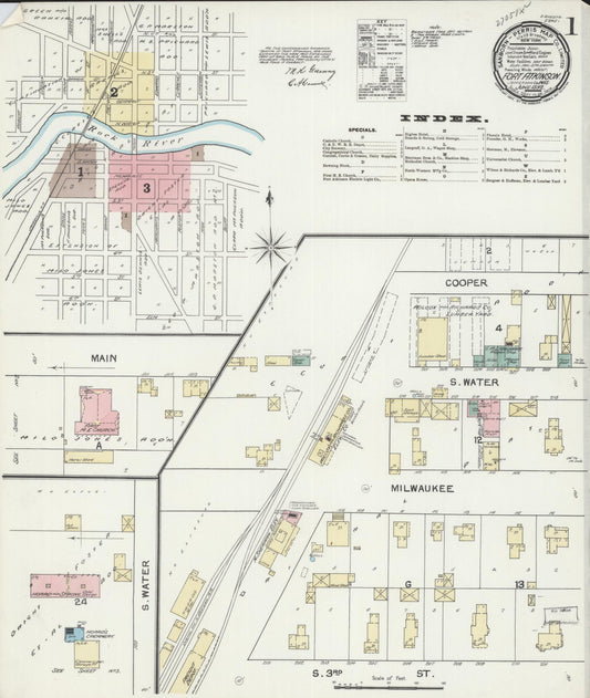 Sanborn Fire Insurance Map from Fort Atkinson, Jefferson County, Wisconsin (1892), Sheet #0001 - Historic Sanborn Fire Insurance Map Print, vintage old map wall art, antique decor, genealogy gift, Wisconsin Wisconsin map