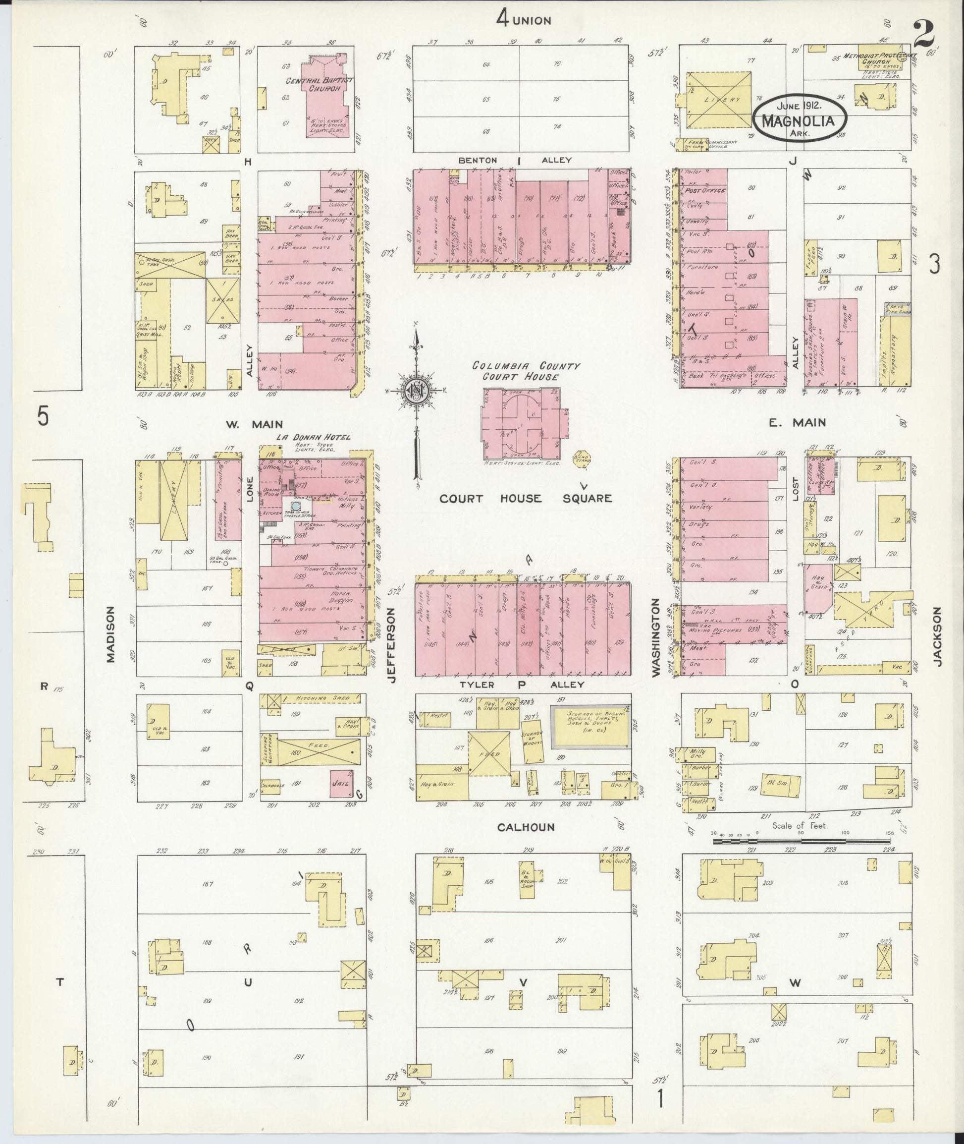 Sanborn Fire Insurance Map from Magnolia, Columbia County, Arkansas (1912), Sheet #0002 - Historic Sanborn Fire Insurance Map Print, vintage old map wall art, antique decor, genealogy gift, Arkansas Arkansas map