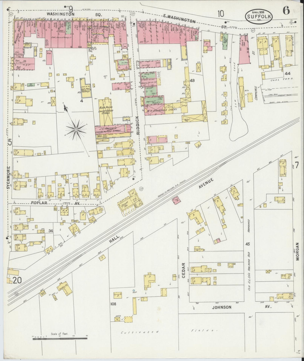 Sanborn Fire Insurance Map from Suffolk, Independent Cities, Virginia (1898), Sheet #0006 - Complete Map Set gallery image, historic Sanborn map, vintage wall art, Virginia Virginia