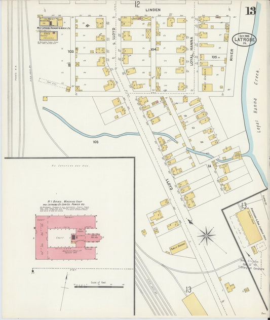 Sanborn Fire Insurance Map from Latrobe, Westmoreland County, Pennsylvania (1903), Sheet #0013 - Historic Sanborn Fire Insurance Map Print, vintage old map wall art, antique decor, genealogy gift, Pennsylvania Pennsylvania map