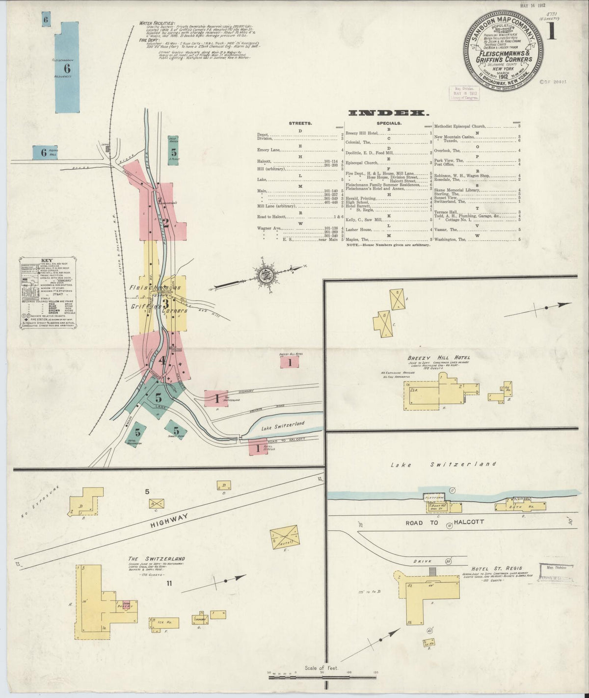 Sanborn Fire Insurance Map from Fleischmanns, Delaware County, New York (1912), Sheet #0001 - Historic Sanborn Fire Insurance Map Print, vintage old map wall art, antique decor, genealogy gift, Fleischmanns Delaware map