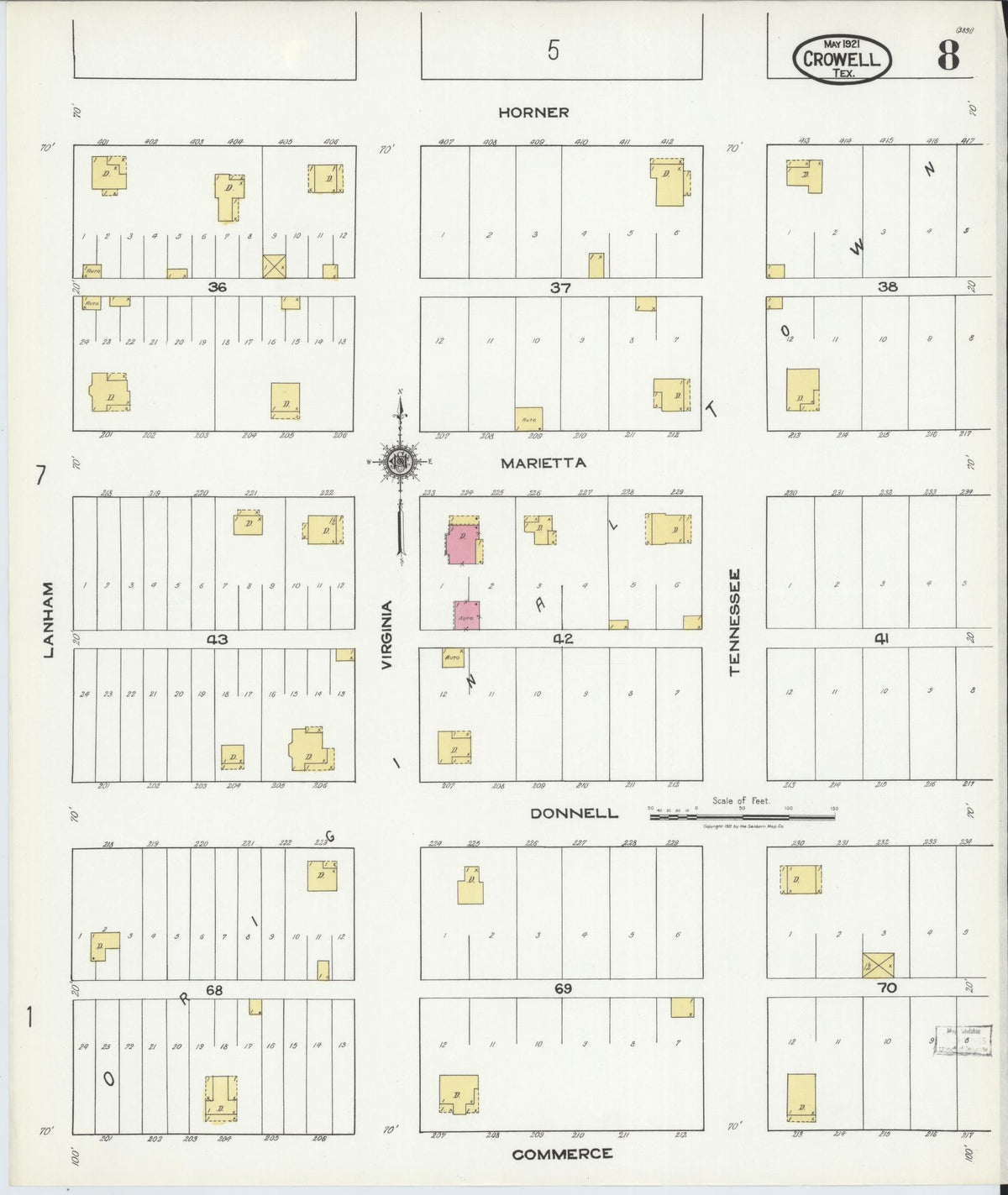 Sanborn Fire Insurance Map from Crowell, Foard County, Texas (1921), Sheet #0008 - Complete Map Set gallery image, historic Sanborn map, vintage wall art, Texas Texas