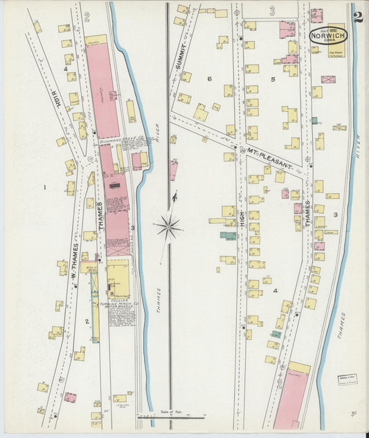 Sanborn Fire Insurance Map from Norwich, New London County, Connecticut (1892), Sheet #0002 - Historic Sanborn Fire Insurance Map Print, vintage old map wall art, antique decor, genealogy gift, Connecticut Connecticut map