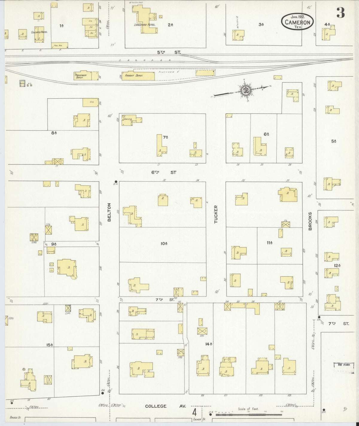 Sanborn Fire Insurance Map from Cameron, Milam County, Texas (1912), Sheet #0003 - Complete Map Set gallery image, historic Sanborn map, vintage wall art, Texas Texas