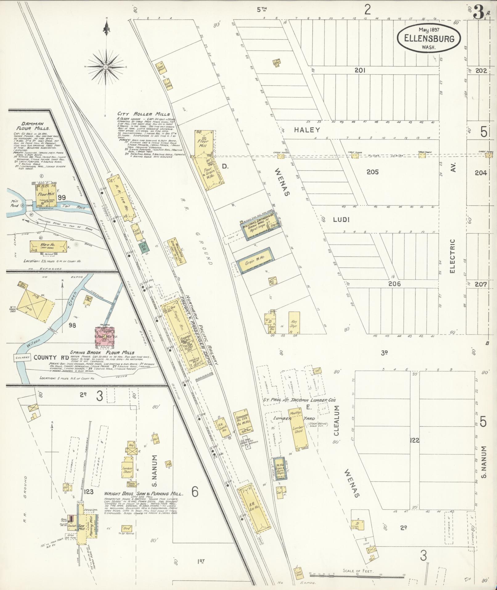 Sanborn Fire Insurance Map from Ellensburg, Kittitas County, Washington (1897), Sheet #0003 - Complete Map Set gallery image, historic Sanborn map, vintage wall art, Washington Washington