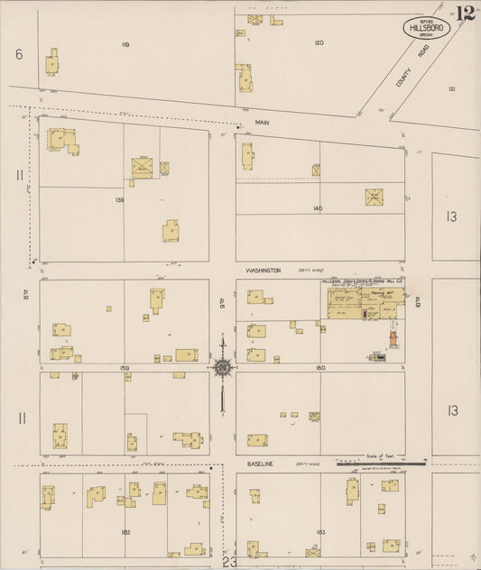 Sanborn Fire Insurance Map from Hillsboro, Washington County, Oregon (1921), Sheet #0012 - Historic Sanborn Fire Insurance Map Print, vintage old map wall art, antique decor, genealogy gift, Oregon Oregon map