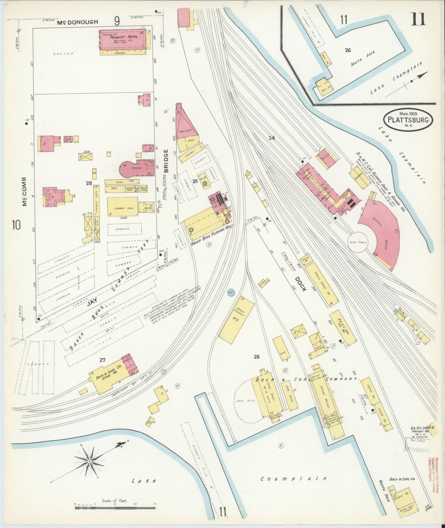 Sanborn Fire Insurance Map from Plattsburg, Clinton County, New York (1909), Sheet #0010 - Complete Map Set gallery image, historic Sanborn map, vintage wall art, New York New York