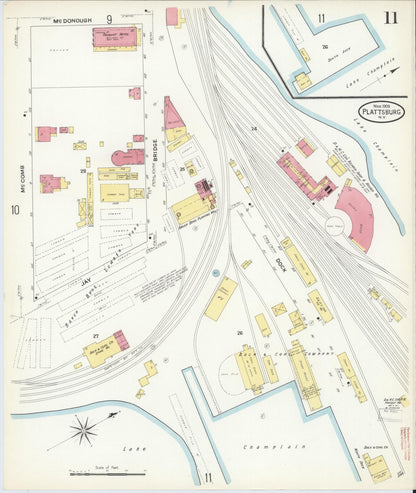 Sanborn Fire Insurance Map from Plattsburg, Clinton County, New York (1909), Sheet #0010 - Complete Map Set gallery image, historic Sanborn map, vintage wall art, New York New York