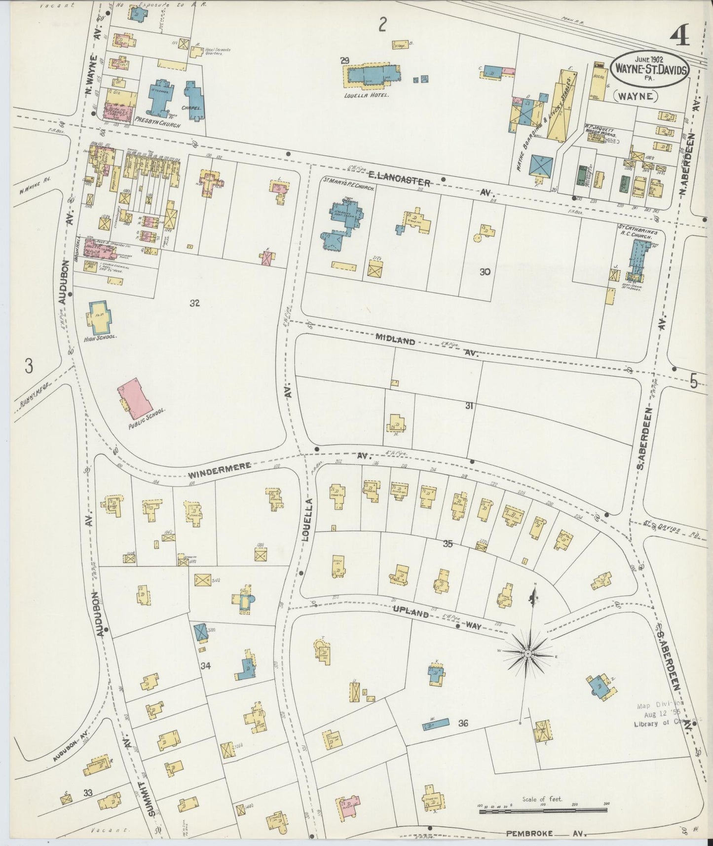 Sanborn Fire Insurance Map from Wayne, Delaware County, Pennsylvania (1902), Sheet #0004 - Complete Map Set gallery image, historic Sanborn map, vintage wall art, Wayne Delaware