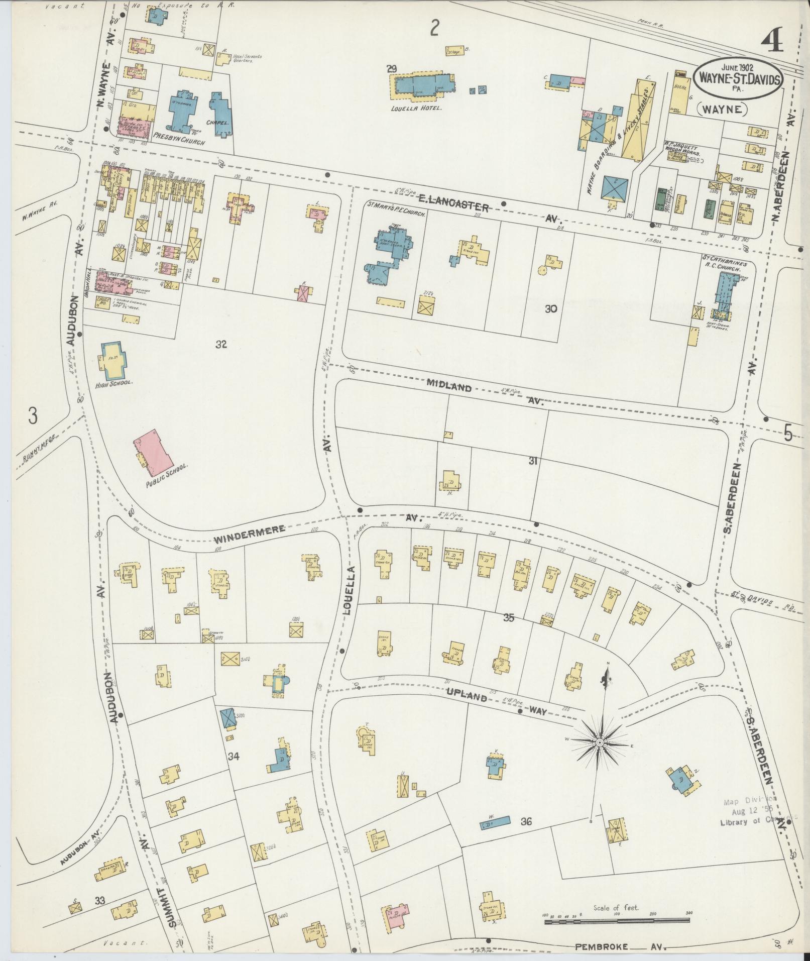 Sanborn Fire Insurance Map from Wayne, Delaware County, Pennsylvania (1902), Sheet #0004 - Complete Map Set gallery image, historic Sanborn map, vintage wall art, Wayne Delaware