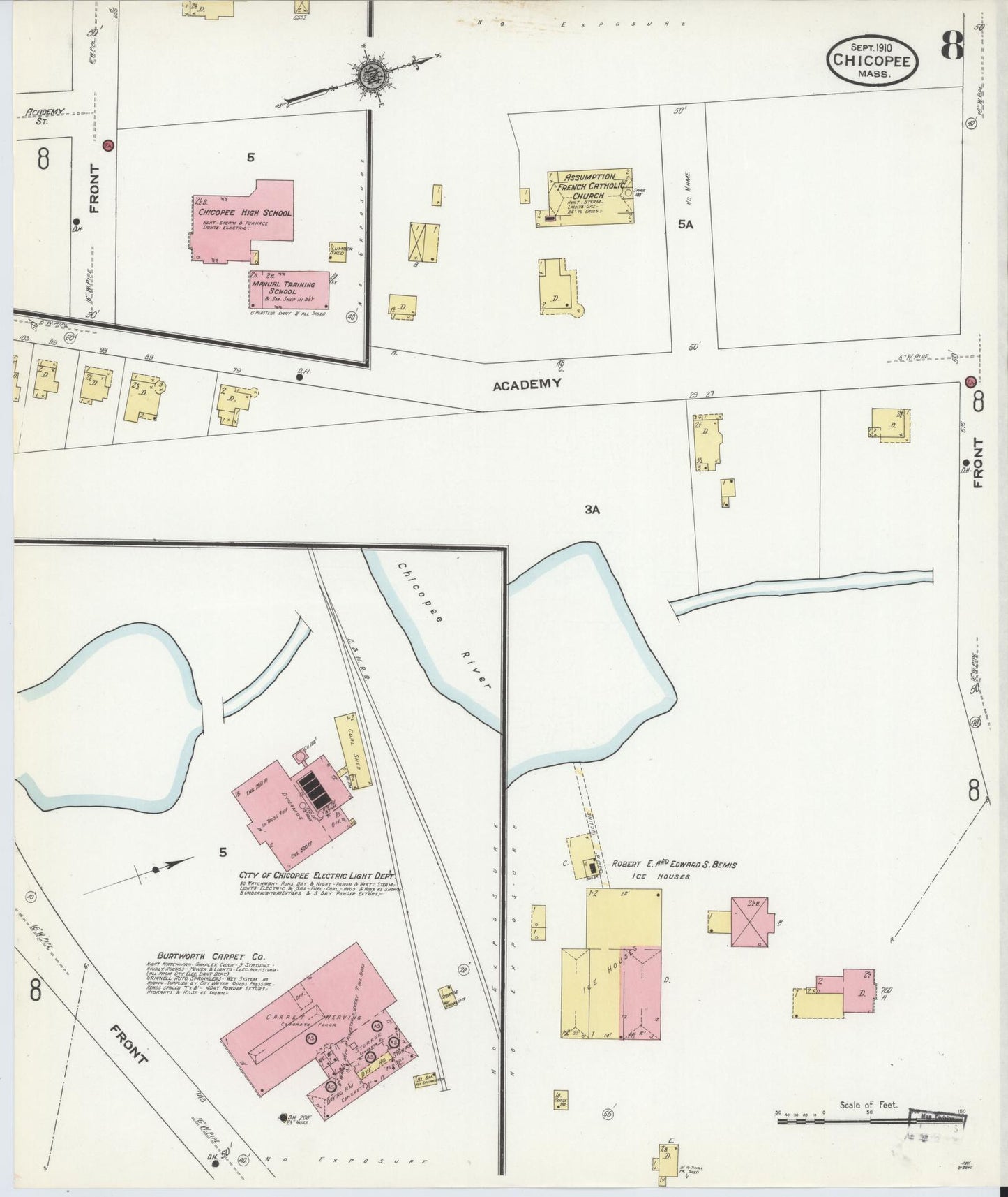 Sanborn Fire Insurance Map from Chicopee, Hampden County, Massachusetts (1910), Sheet #0008 - Complete Map Set gallery image, historic Sanborn map, vintage wall art, Massachusetts Massachusetts