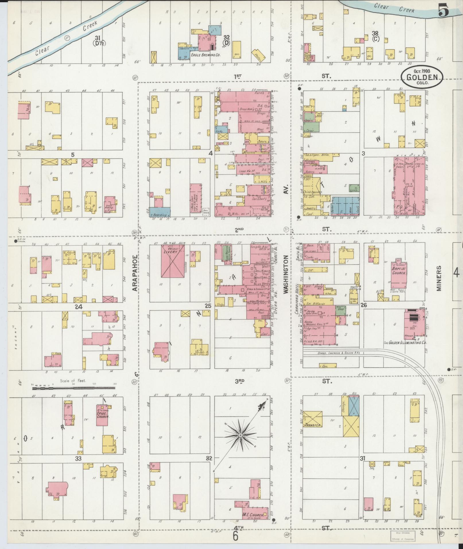 Sanborn Fire Insurance Map from Golden, Jefferson County, Colorado (1900), Sheet #0005 - Complete Map Set gallery image, historic Sanborn map, vintage wall art, Colorado Colorado