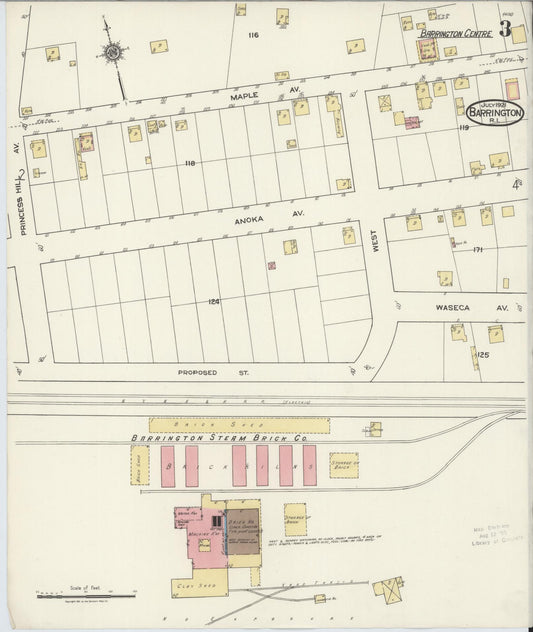 Sanborn Fire Insurance Map from Barrington, Bristol County, Rhode Island (1921), Sheet #0003 - Historic Sanborn Fire Insurance Map Print, vintage old map wall art, antique decor, genealogy gift, Rhode Island Rhode Island map