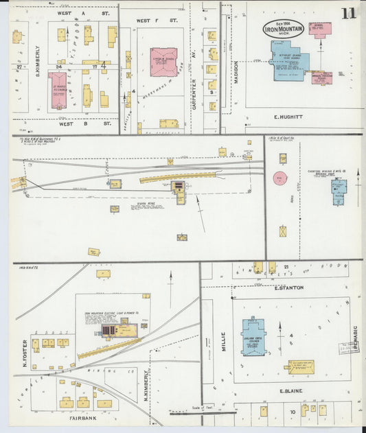 Sanborn Fire Insurance Map from Iron Mountain, Dickinson County, Michigan (1904), Sheet #0011 - Historic Sanborn Fire Insurance Map Print, vintage old map wall art, antique decor, genealogy gift, Michigan Michigan map