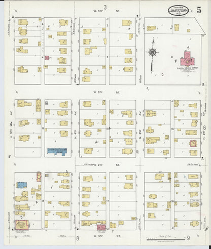 Sanborn Fire Insurance Map from Jamestown, Stutsman County, North Dakota (1919), Sheet #0005 - Complete Map Set gallery image, historic Sanborn map, vintage wall art, North Dakota North Dakota