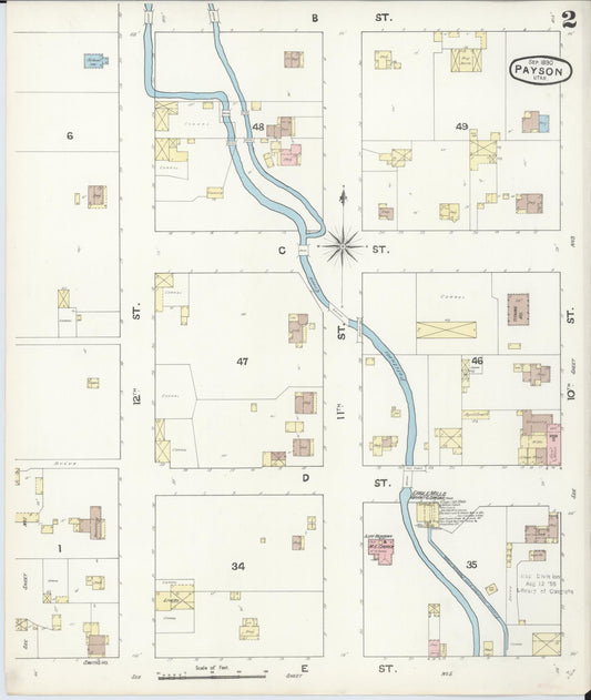Sanborn Fire Insurance Map from Payson, Utah County, Utah (1890), Sheet #0002 - Historic Sanborn Fire Insurance Map Print, vintage old map wall art, antique decor, genealogy gift, Payson Utah map