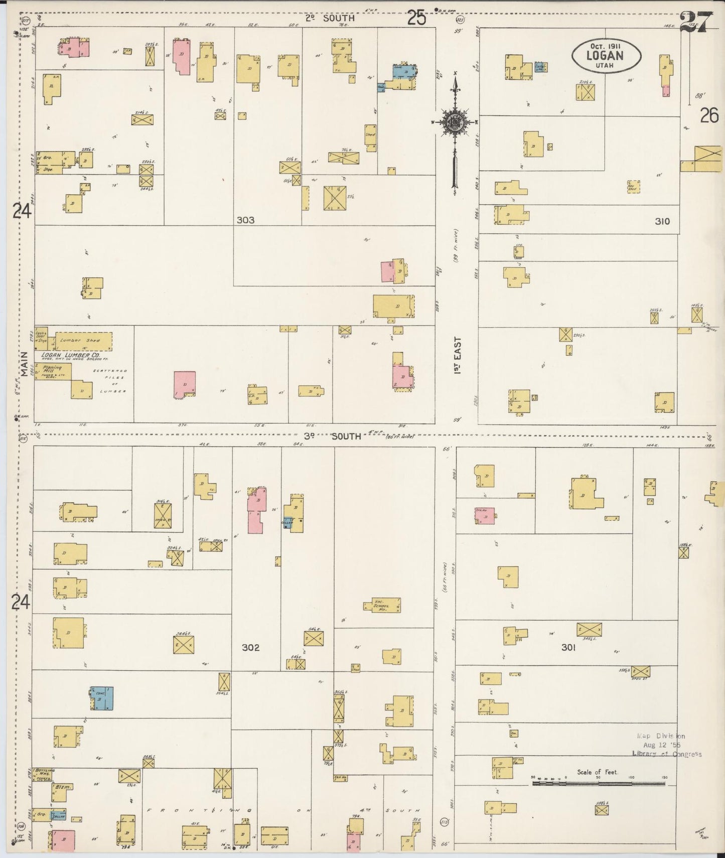 Sanborn Fire Insurance Map from Logan, Cache County, Utah (1911), Sheet #0027 - Historic Sanborn Fire Insurance Map Print, vintage old map wall art, antique decor, genealogy gift, Utah Utah map
