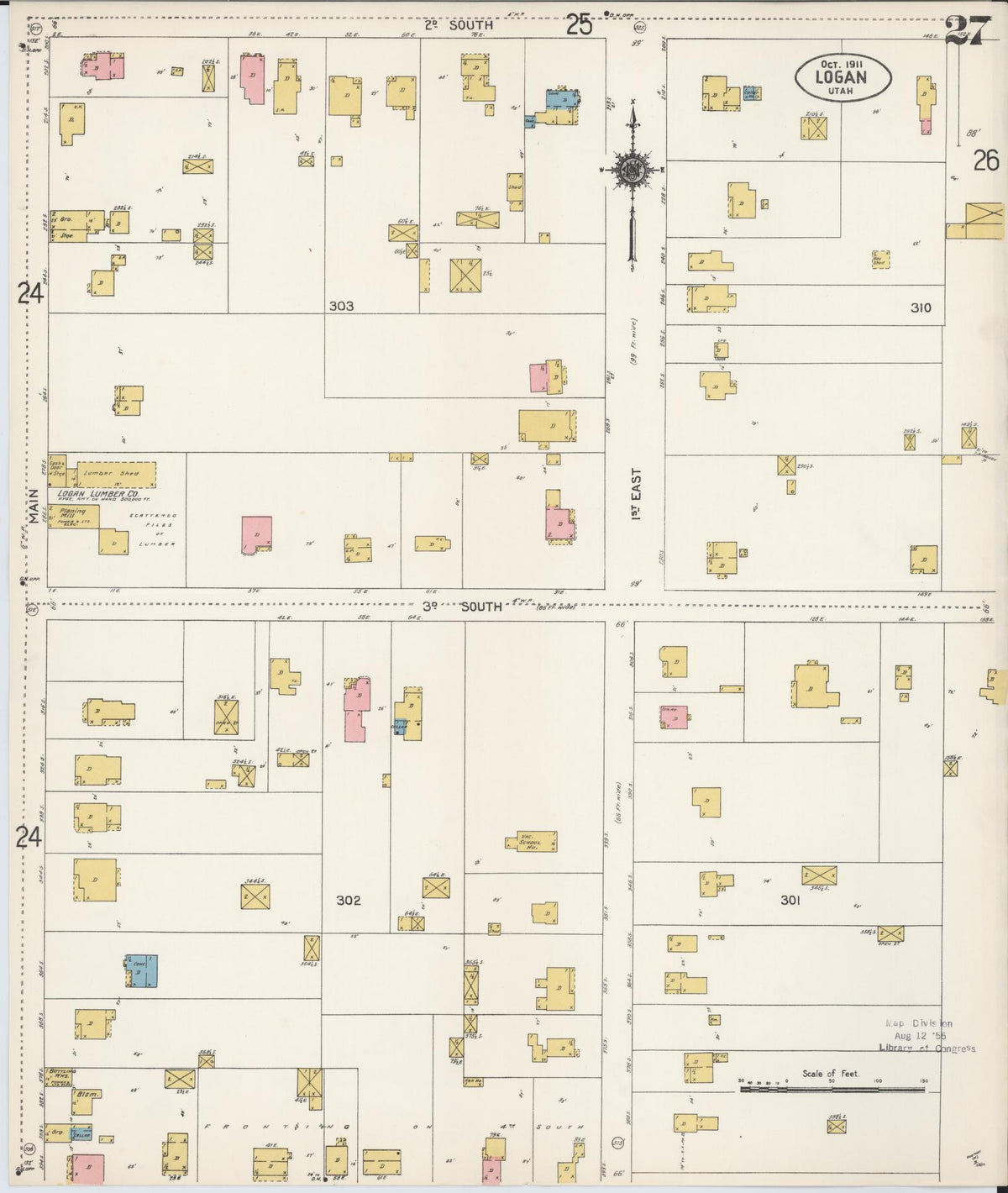 Sanborn Fire Insurance Map from Logan, Cache County, Utah (1911), Sheet #0027 - Historic Sanborn Fire Insurance Map Print, vintage old map wall art, antique decor, genealogy gift, Utah Utah map