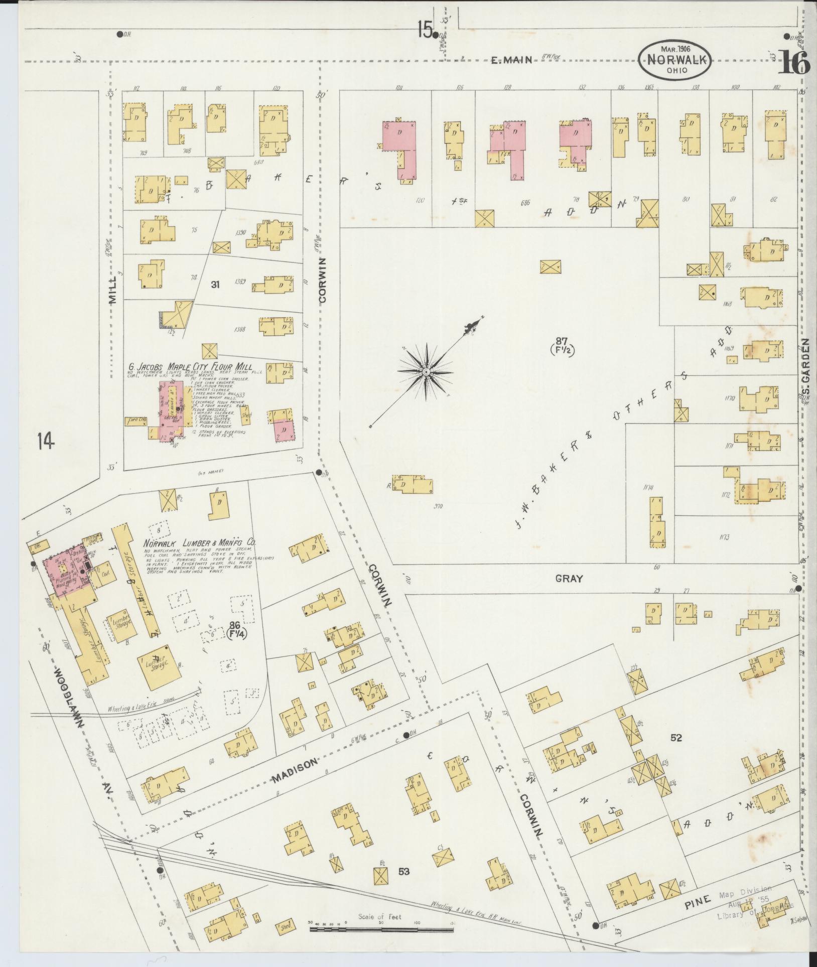 Sanborn Fire Insurance Map from Norwalk, Huron County, Ohio (1906), Sheet #0016 - Historic Sanborn Fire Insurance Map Print, vintage old map wall art, antique decor, genealogy gift, Ohio Ohio map