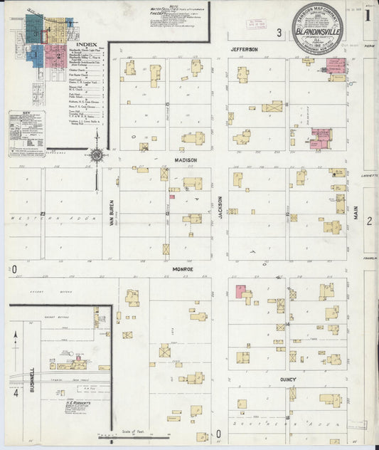 Sanborn Fire Insurance Map from Blandinsville, Mcdonough County, Illinois (1912), Sheet #0001 - Historic Sanborn Fire Insurance Map Print, vintage old map wall art, antique decor, genealogy gift, Illinois Illinois map
