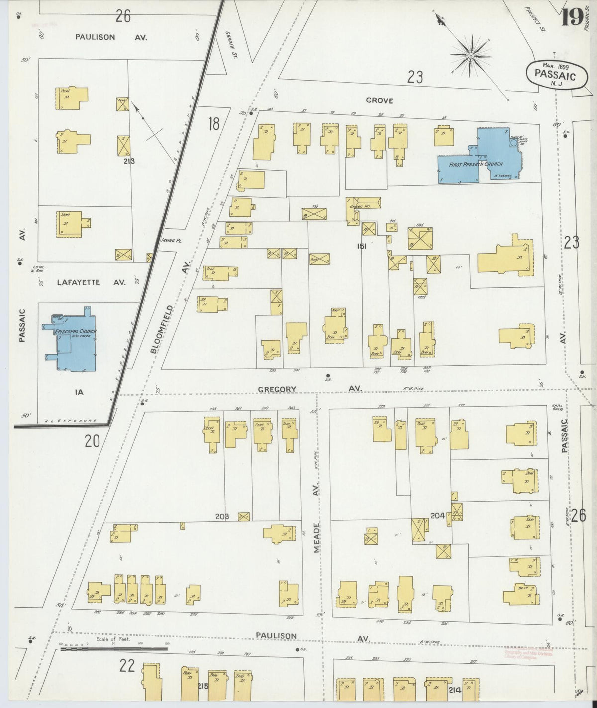 Sanborn Fire Insurance Map from Passaic, Passaic County, New Jersey (1899), Sheet #0019 - Complete Map Set gallery image, historic Sanborn map, vintage wall art, New Jersey New Jersey
