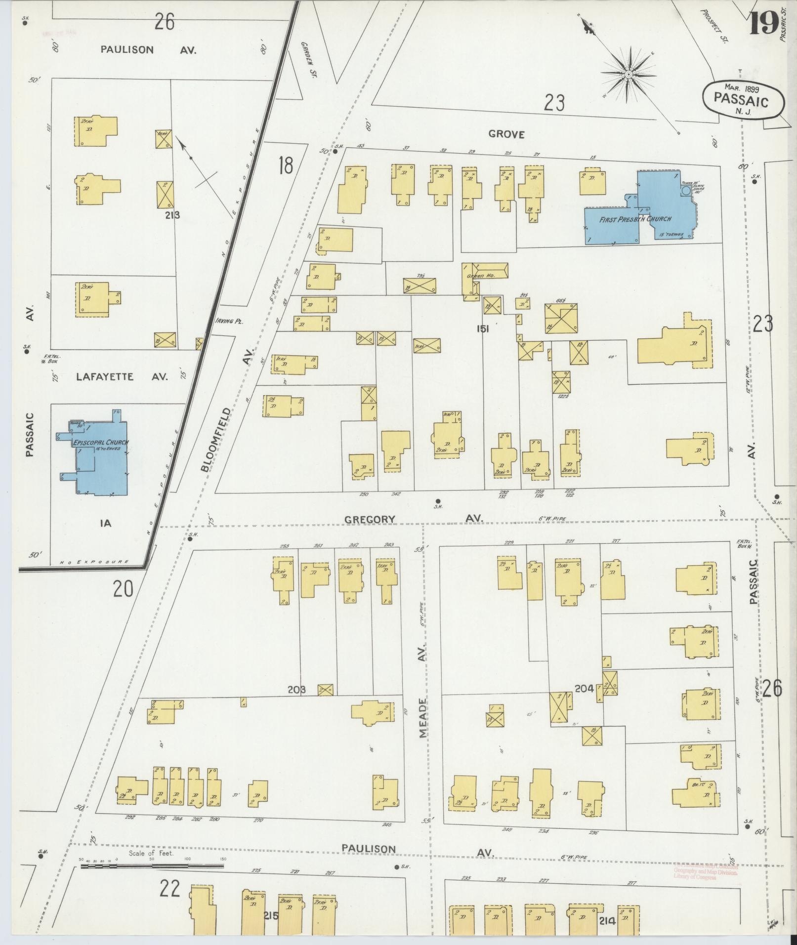 Sanborn Fire Insurance Map from Passaic, Passaic County, New Jersey (1899), Sheet #0019 - Complete Map Set gallery image, historic Sanborn map, vintage wall art, New Jersey New Jersey