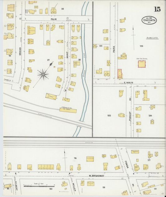 Sanborn Fire Insurance Map from Oneonta, Otsego County, New York (1905), Sheet #0015 - Historic Sanborn Fire Insurance Map Print, vintage old map wall art, antique decor, genealogy gift, New York New York map