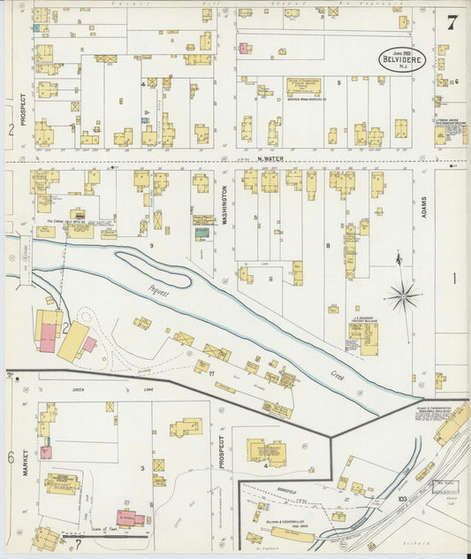 Sanborn Fire Insurance Map from Belvidere, Warren County, New Jersey (1903), Sheet #0007 - Historic Sanborn Fire Insurance Map Print, vintage old map wall art, antique decor, genealogy gift, Pennsylvania Pennsylvania map