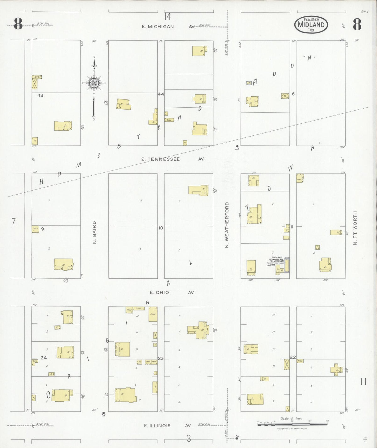 Sanborn Fire Insurance Map from Midland, Midland County, Texas (1929), Sheet #0008 - Complete Map Set gallery image, historic Sanborn map, vintage wall art, Texas Texas