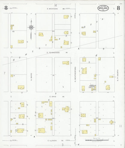 Sanborn Fire Insurance Map from Midland, Midland County, Texas (1929), Sheet #0008 - Complete Map Set gallery image, historic Sanborn map, vintage wall art, Texas Texas