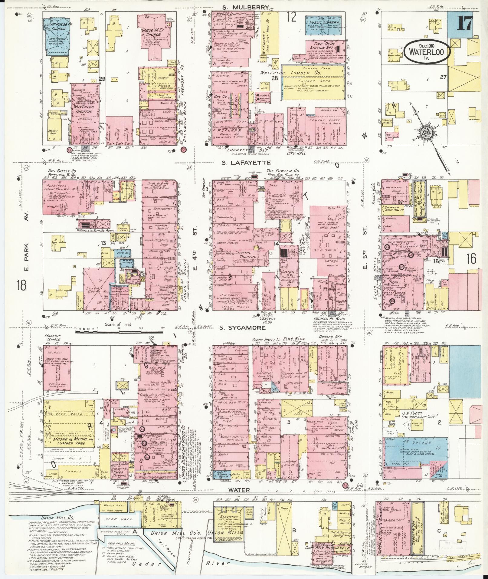 Sanborn Fire Insurance Map from Waterloo, Black Hawk County, Iowa (1910), Sheet #0017 - Historic Sanborn Fire Insurance Map Print, vintage old map wall art