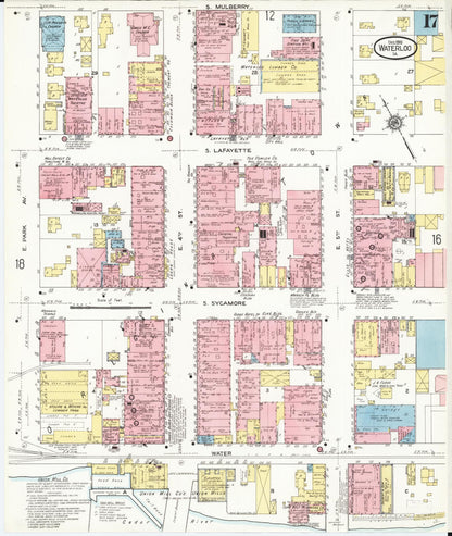 Sanborn Fire Insurance Map from Waterloo, Black Hawk County, Iowa (1910), Sheet #0017 - Historic Sanborn Fire Insurance Map Print, vintage old map wall art