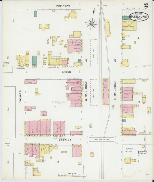 Sanborn Fire Insurance Map from Hazlehurst, Copiah County, Mississippi (1892), Sheet #0002 - Historic Sanborn Fire Insurance Map Print, vintage old map wall art, antique decor, genealogy gift, Mississippi Mississippi map