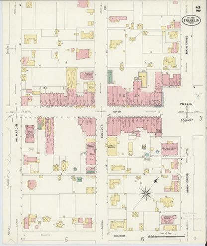 Sanborn Fire Insurance Map from Franklin, Williamson County, Tennessee (1908), Sheet #0002 - Complete Map Set gallery image, historic Sanborn map, vintage wall art, Tennessee Tennessee