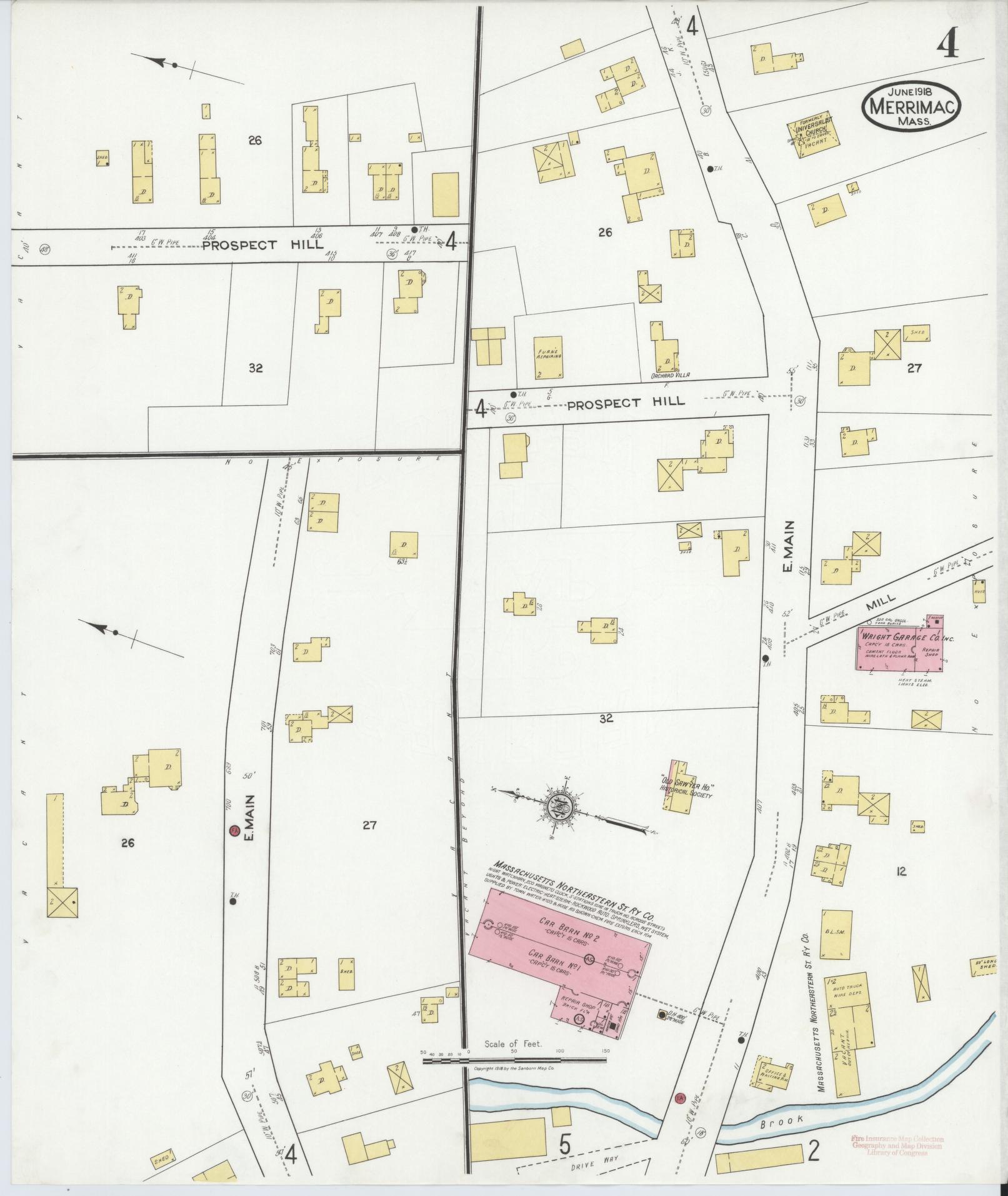 Sanborn Fire Insurance Map from Merrimac, Essex County, Massachusetts (1918), Sheet #0004 - Historic Sanborn Fire Insurance Map Print, vintage old map wall art, antique decor, genealogy gift, Massachusetts Massachusetts map