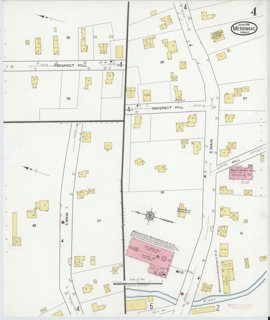 Sanborn Fire Insurance Map from Merrimac, Essex County, Massachusetts (1918), Sheet #0004 - Historic Sanborn Fire Insurance Map Print, vintage old map wall art, antique decor, genealogy gift, Massachusetts Massachusetts map