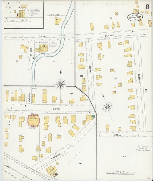 Sanborn Fire Insurance Map from Union City, Erie County, Pennsylvania (1905), Sheet #0008 - Historic Sanborn Fire Insurance Map Print, vintage old map wall art, antique decor, genealogy gift, Pennsylvania Pennsylvania map