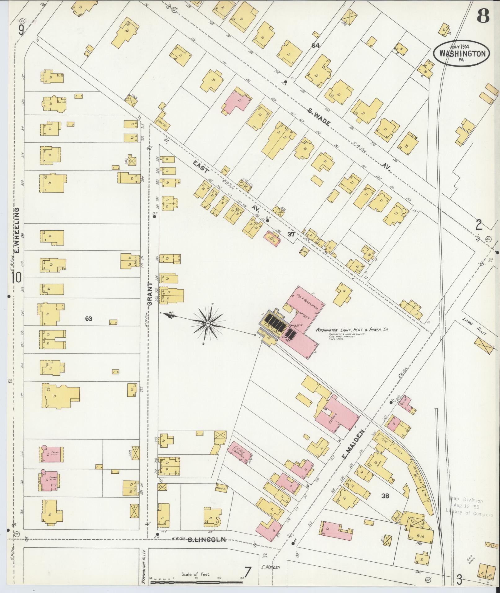 Sanborn Fire Insurance Map from Washington, Washington County, Pennsylvania (1904), Sheet #0008 - Historic Sanborn Fire Insurance Map Print, vintage old map wall art, antique decor, genealogy gift, Sanborn Fire Insurance Map from Washington Washington map