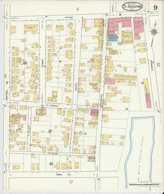 Sanborn Fire Insurance Map from Saint Augustine, Saint John's County, Florida (1917), Sheet #0009 - Historic Sanborn Fire Insurance Map Print, vintage old map wall art, antique decor, genealogy gift, Florida Florida map