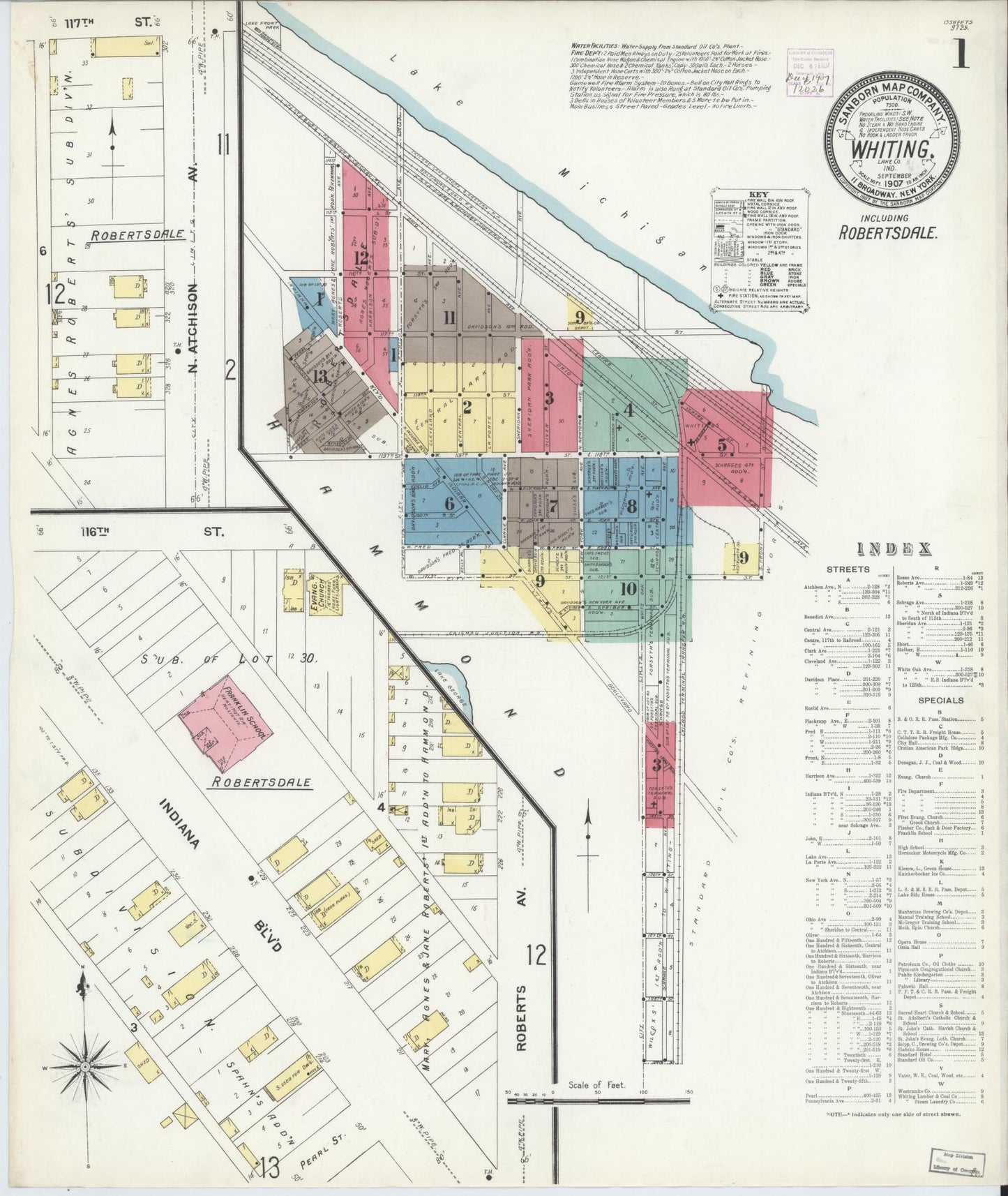 Sanborn Fire Insurance Map from Whiting, Lake County, Indiana (1907), Sheet #0001 - Complete Map Set gallery image, historic Sanborn map, vintage wall art, Indiana Indiana
