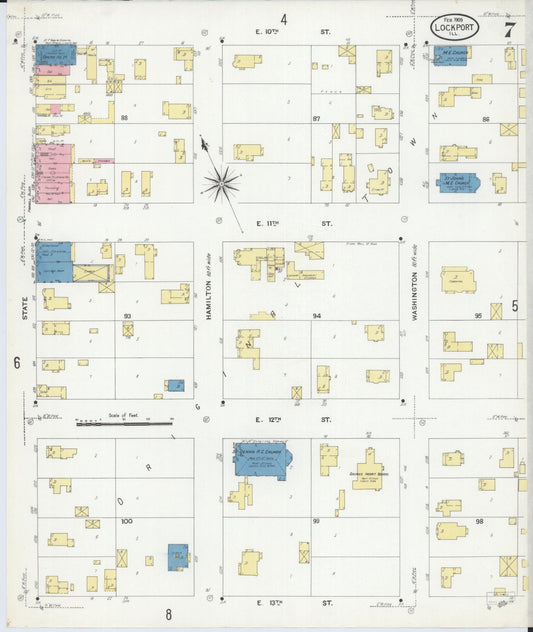 Sanborn Fire Insurance Map from Lockport, Will County, Illinois (1909), Sheet #0007 - Historic Sanborn Fire Insurance Map Print, vintage old map wall art, antique decor, genealogy gift, Illinois Illinois map