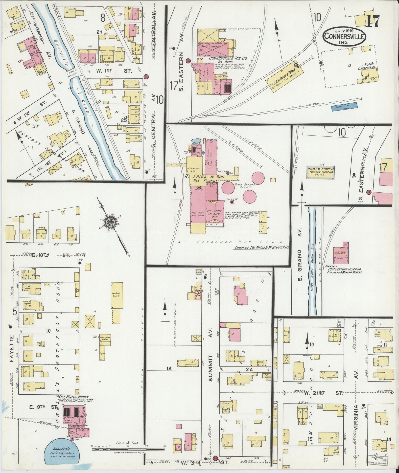 Sanborn Fire Insurance Map from Connersville, Fayette County, Indiana (1919), Sheet #0017 - Complete Map Set gallery image, historic Sanborn map, vintage wall art, Indiana Indiana