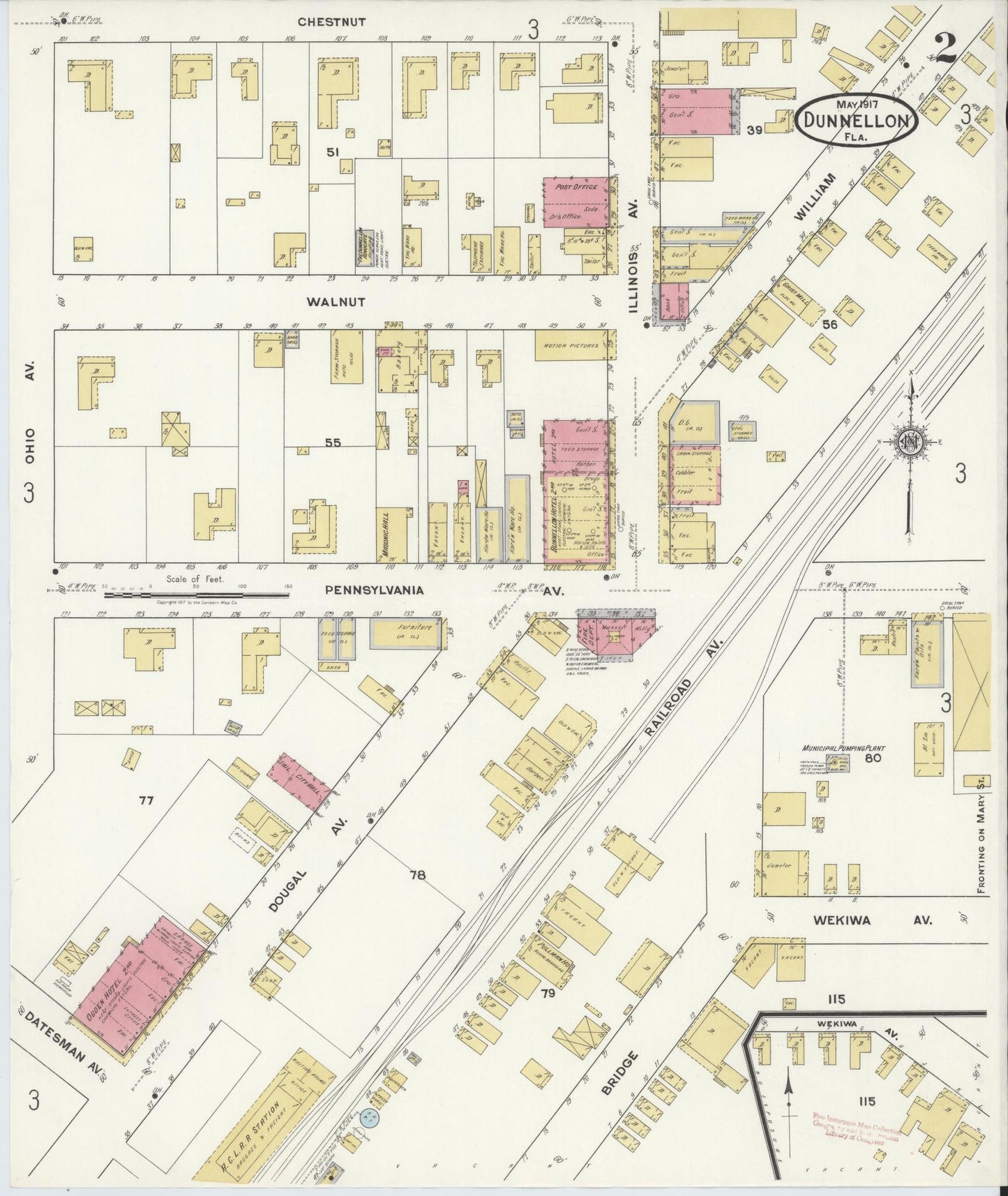 Sanborn Fire Insurance Map from Dunnellon, Marion County, Florida (1917), Sheet #0002 - Complete Map Set gallery image, historic Sanborn map, vintage wall art, Florida Florida