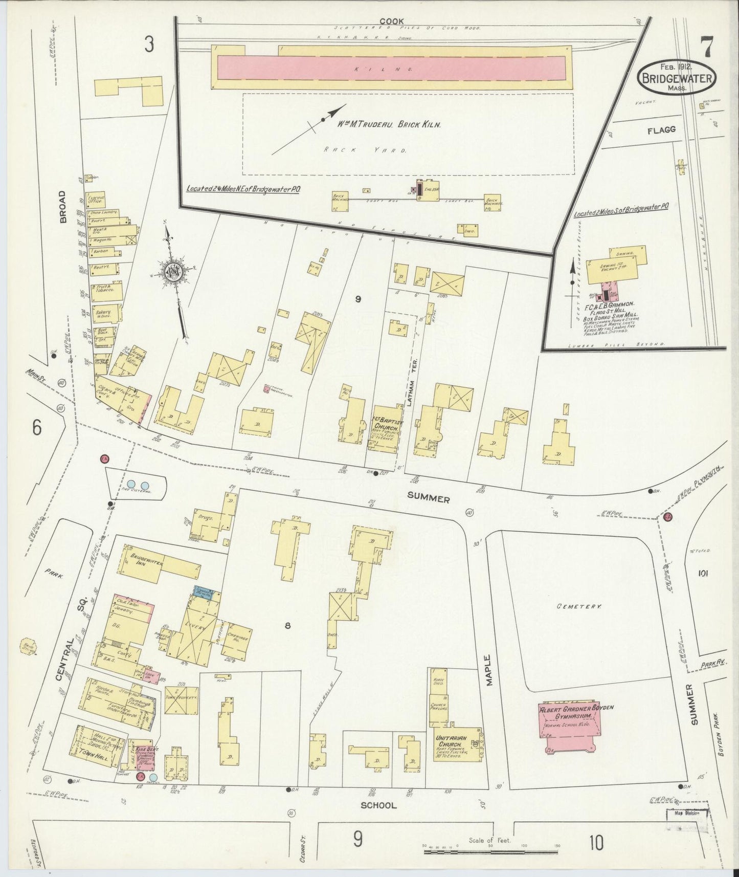 Sanborn Fire Insurance Map from Bridgewater, Plymouth County, Massachusetts (1912), Sheet #0007 - Complete Map Set gallery image, historic Sanborn map, vintage wall art, Massachusetts Massachusetts