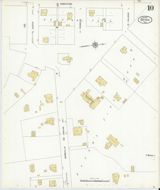 Sanborn Fire Insurance Map from Bryan, Brazos County, Texas (1912), Sheet #0010 - Historic Sanborn Fire Insurance Map Print, vintage old map wall art, antique decor, genealogy gift, Texas Texas map